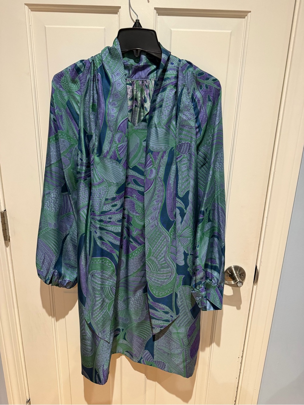 ANN MASHBURN Blue & Green Paisley-Print Long-Sleeve Button-Down Shirt Dress